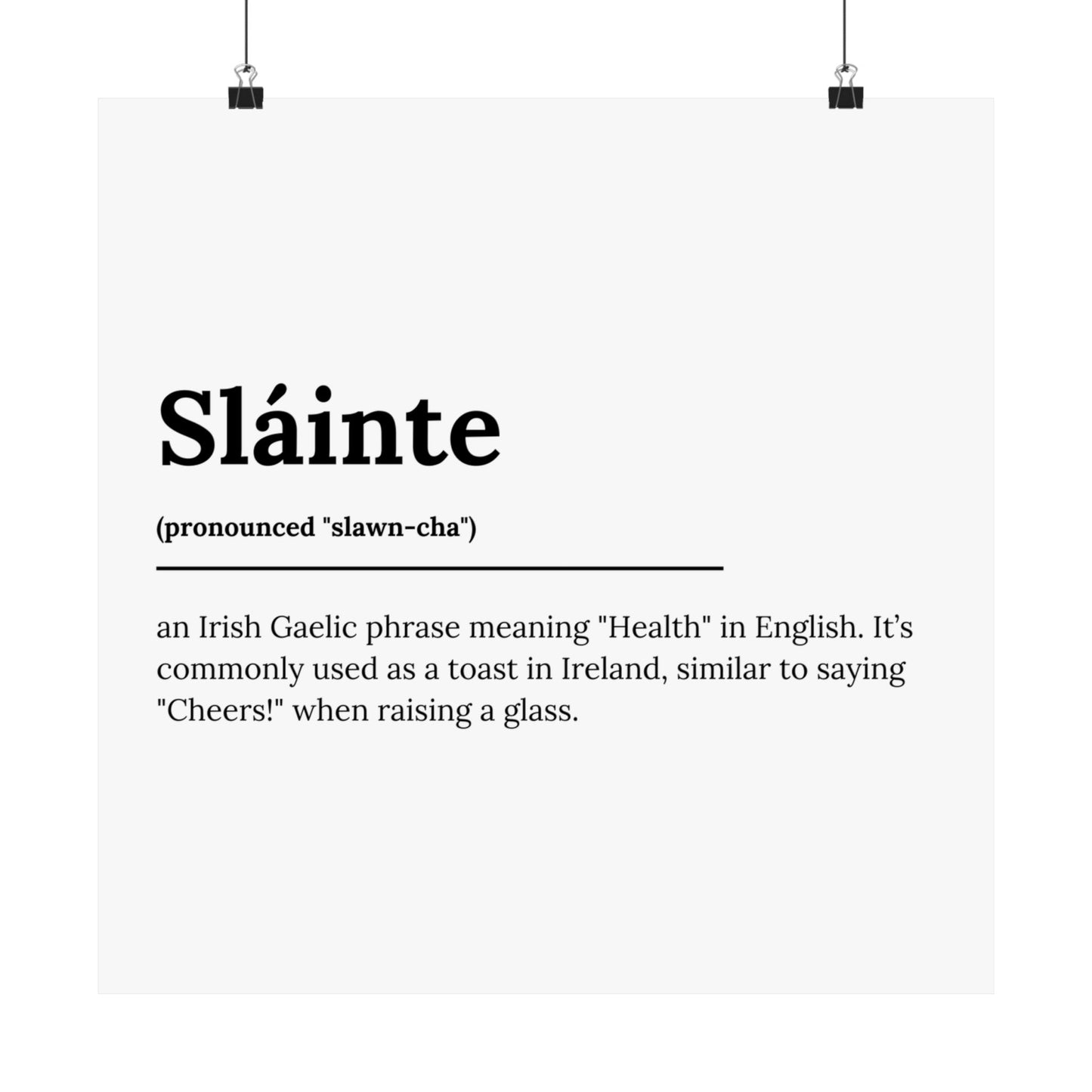 "Sláinte" ("Cheers" in Gaelic/Irish) | Irish Expression Posters | Little Irish Thing