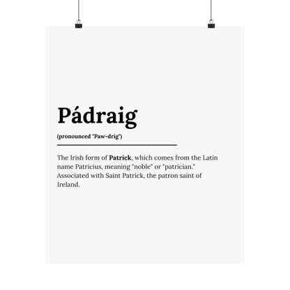 "Pádraig" ("Patrick" in Gaelic/Irish) | Irish Names Posters | Little Irish Thing