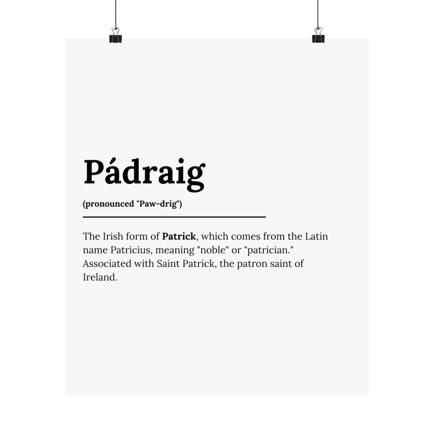 "Pádraig" ("Patrick" in Gaelic/Irish) | Irish Names Posters | Little Irish Thing