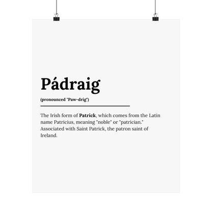 "Pádraig" ("Patrick" in Gaelic/Irish) | Irish Names Posters | Little Irish Thing