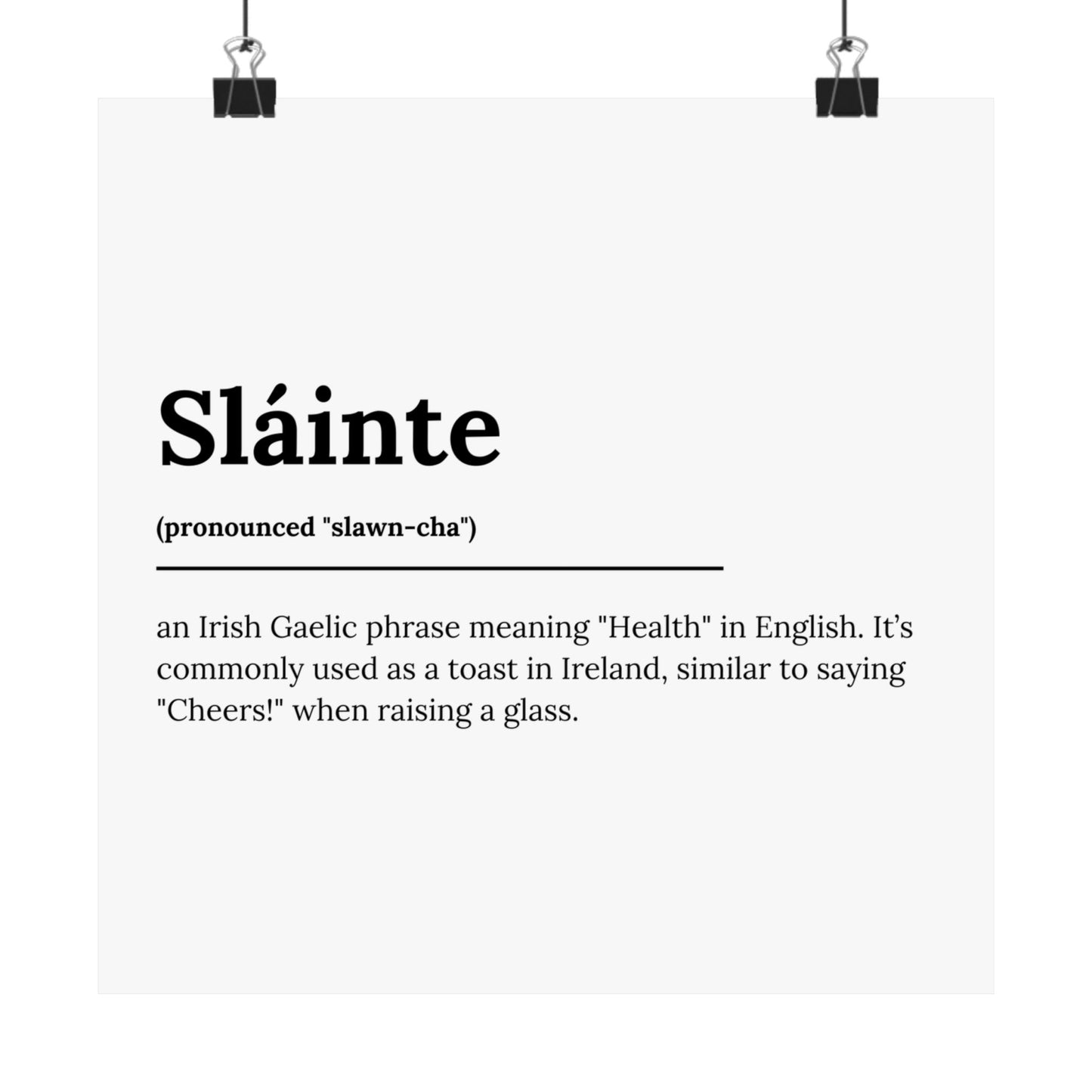 "Sláinte" ("Cheers" in Gaelic/Irish) | Irish Expression Posters | Little Irish Thing