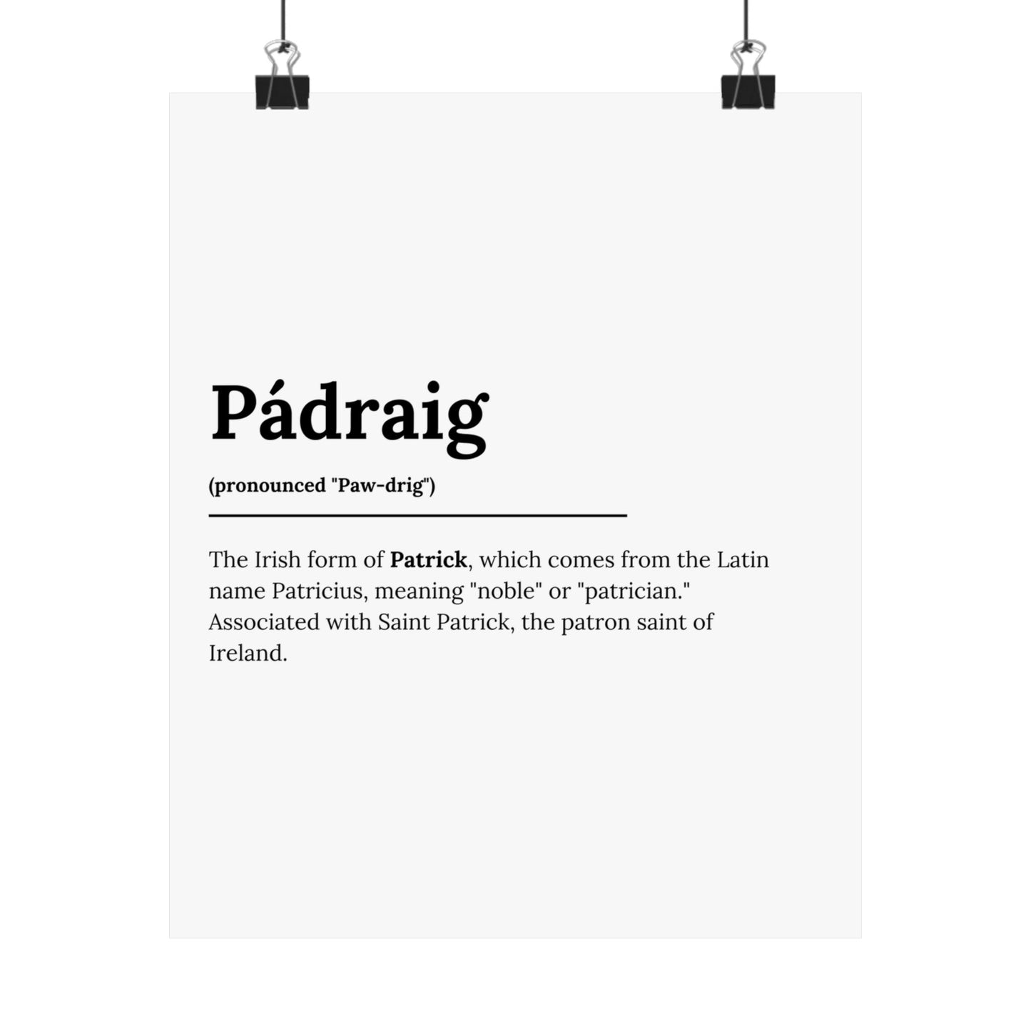 "Pádraig" ("Patrick" in Gaelic/Irish) | Irish Names Posters | Little Irish Thing