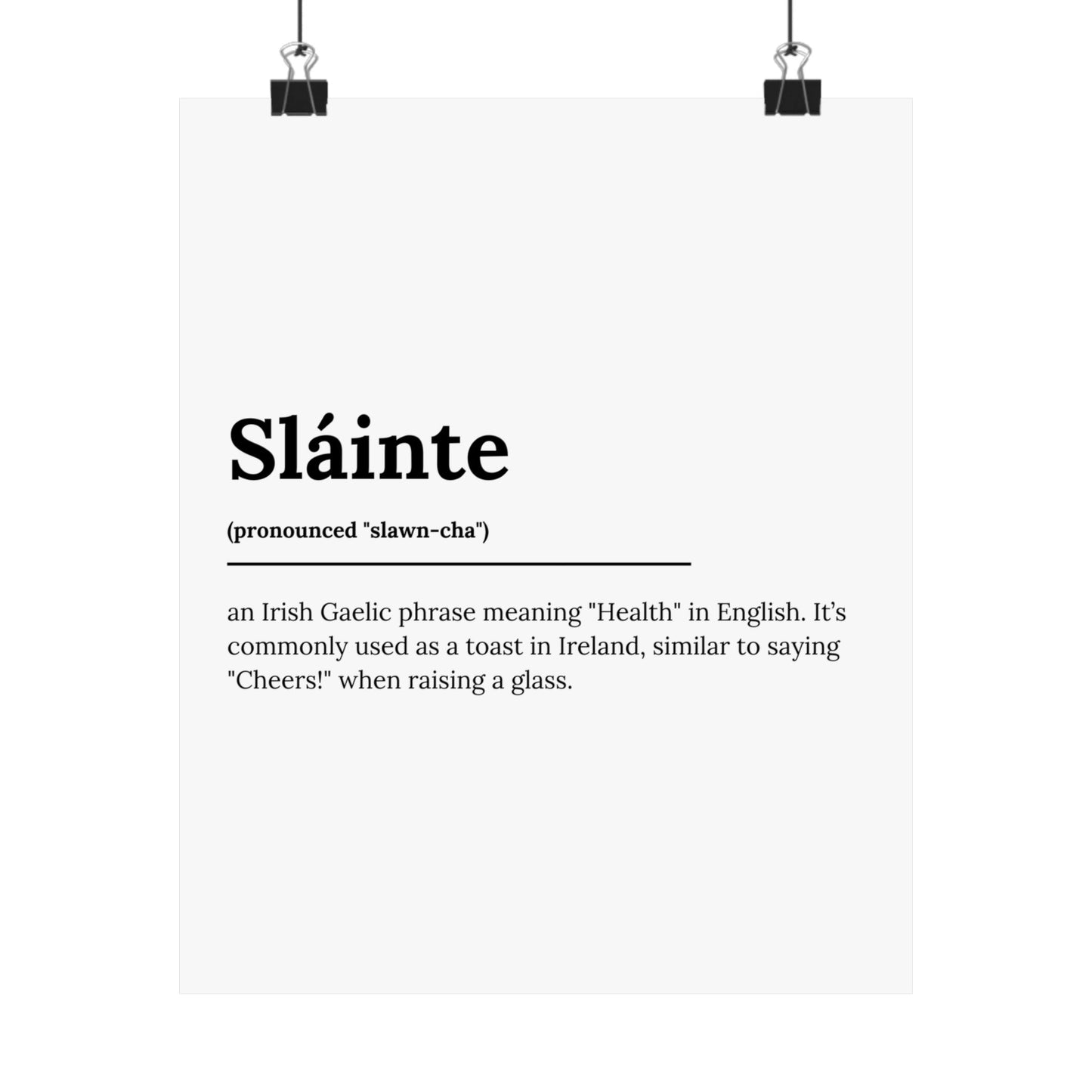 "Sláinte" ("Cheers" in Gaelic/Irish) | Irish Expression Posters | Little Irish Thing