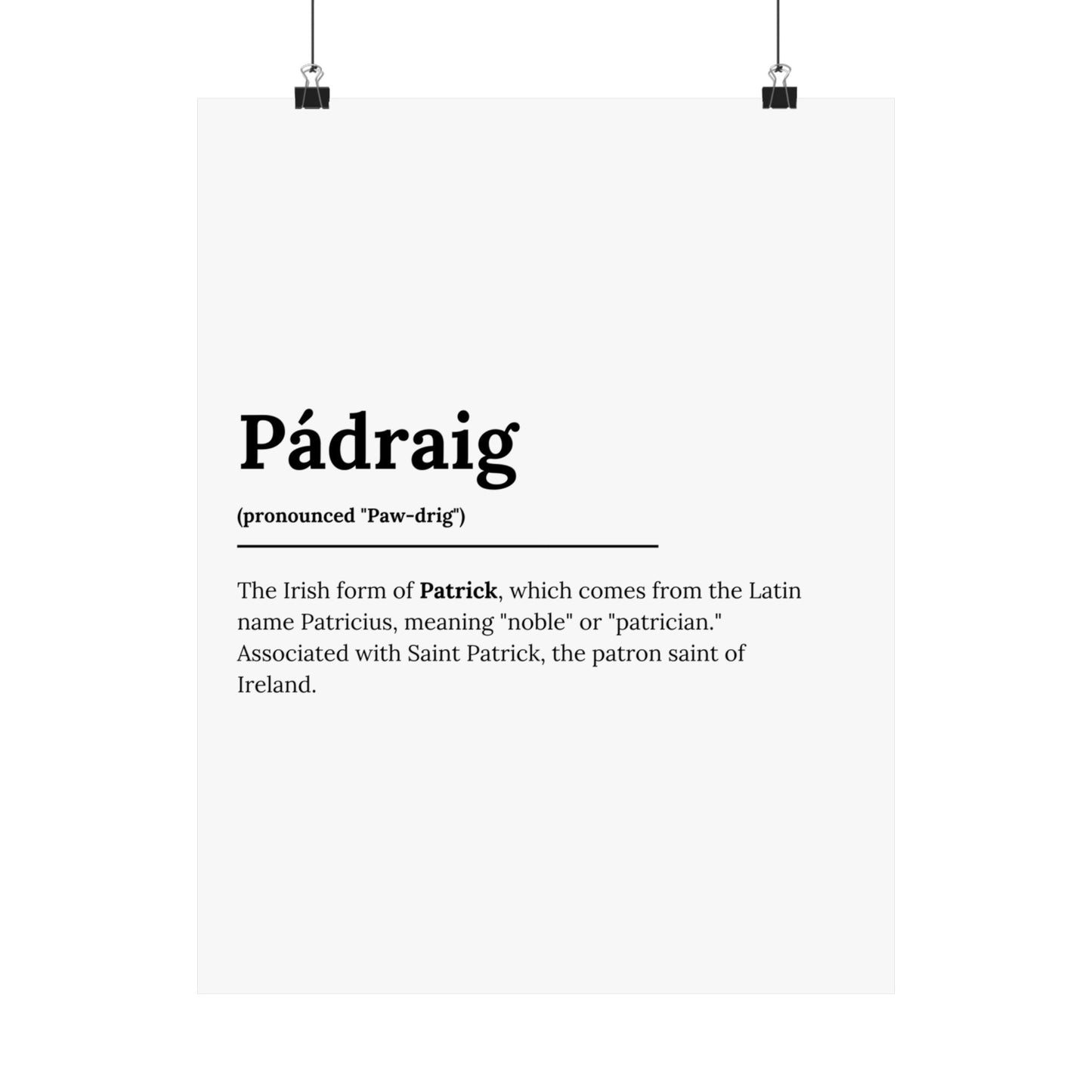 "Pádraig" ("Patrick" in Gaelic/Irish) | Irish Names Posters | Little Irish Thing