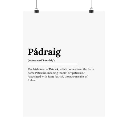 "Pádraig" ("Patrick" in Gaelic/Irish) | Irish Names Posters | Little Irish Thing