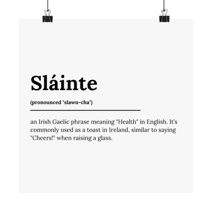 "Sláinte" ("Cheers" in Gaelic/Irish) | Irish Expression Posters | Little Irish Thing