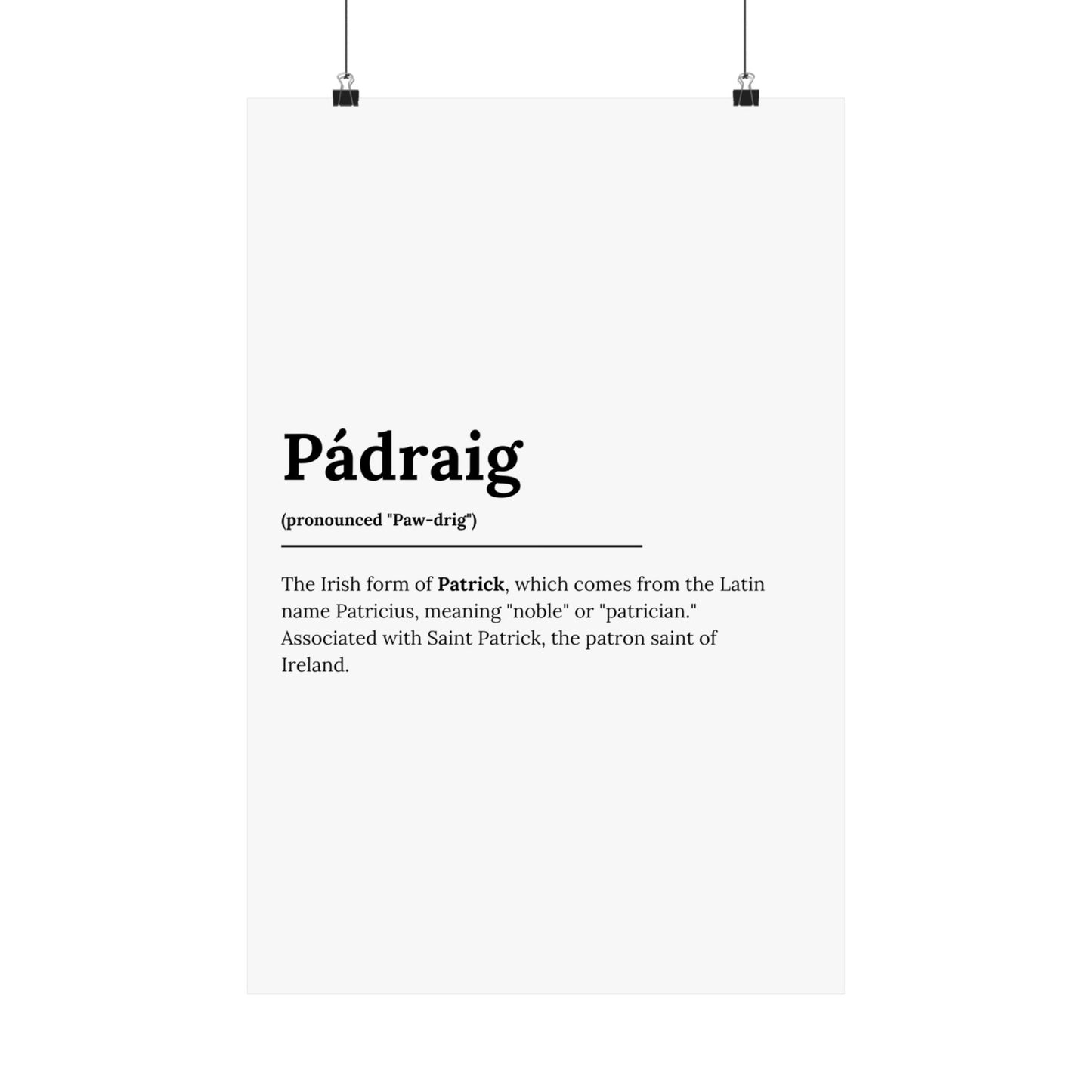 "Pádraig" ("Patrick" in Gaelic/Irish) | Irish Names Posters | Little Irish Thing