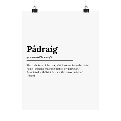 "Pádraig" ("Patrick" in Gaelic/Irish) | Irish Names Posters | Little Irish Thing