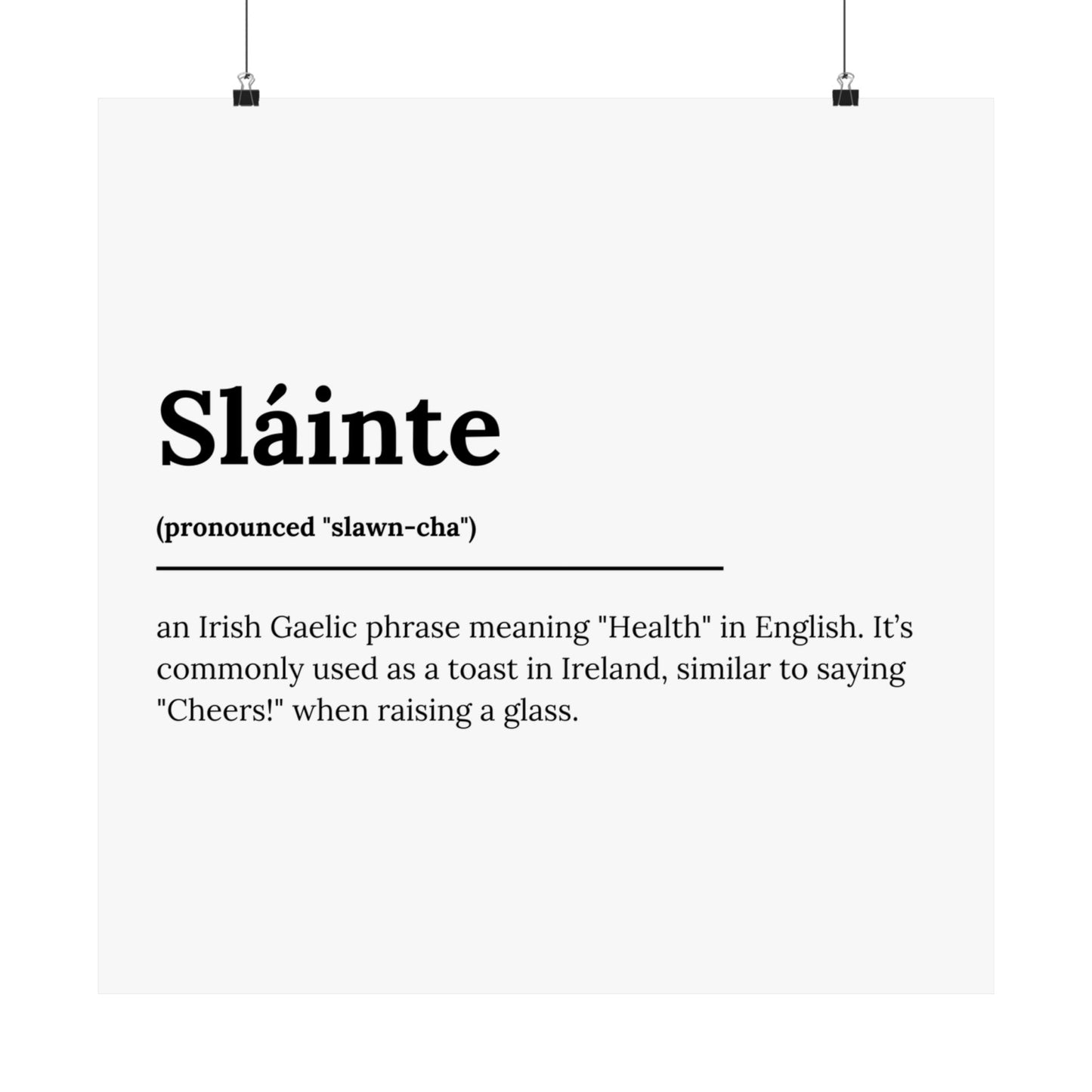 "Sláinte" ("Cheers" in Gaelic/Irish) | Irish Expression Posters | Little Irish Thing