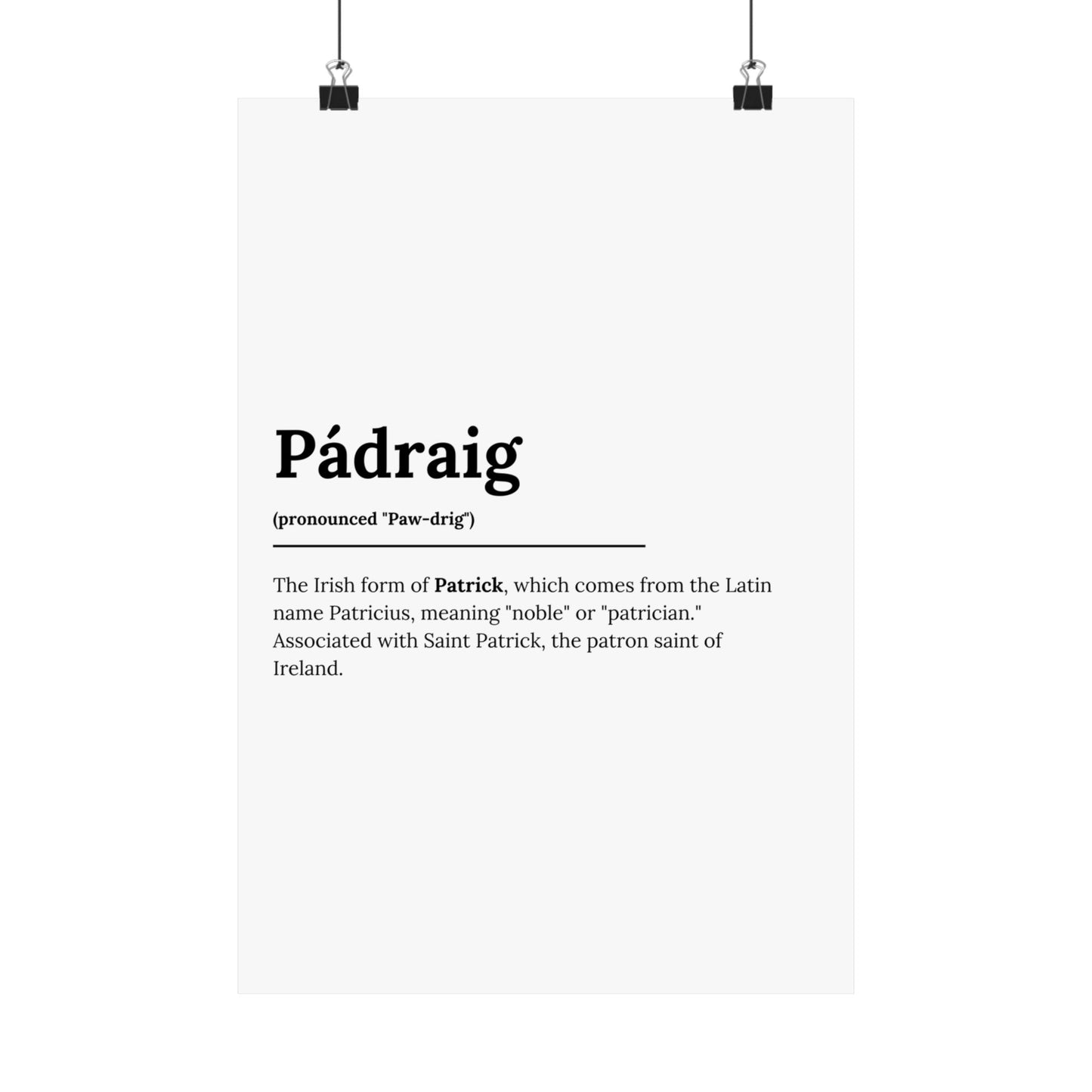 "Pádraig" ("Patrick" in Gaelic/Irish) | Irish Names Posters | Little Irish Thing