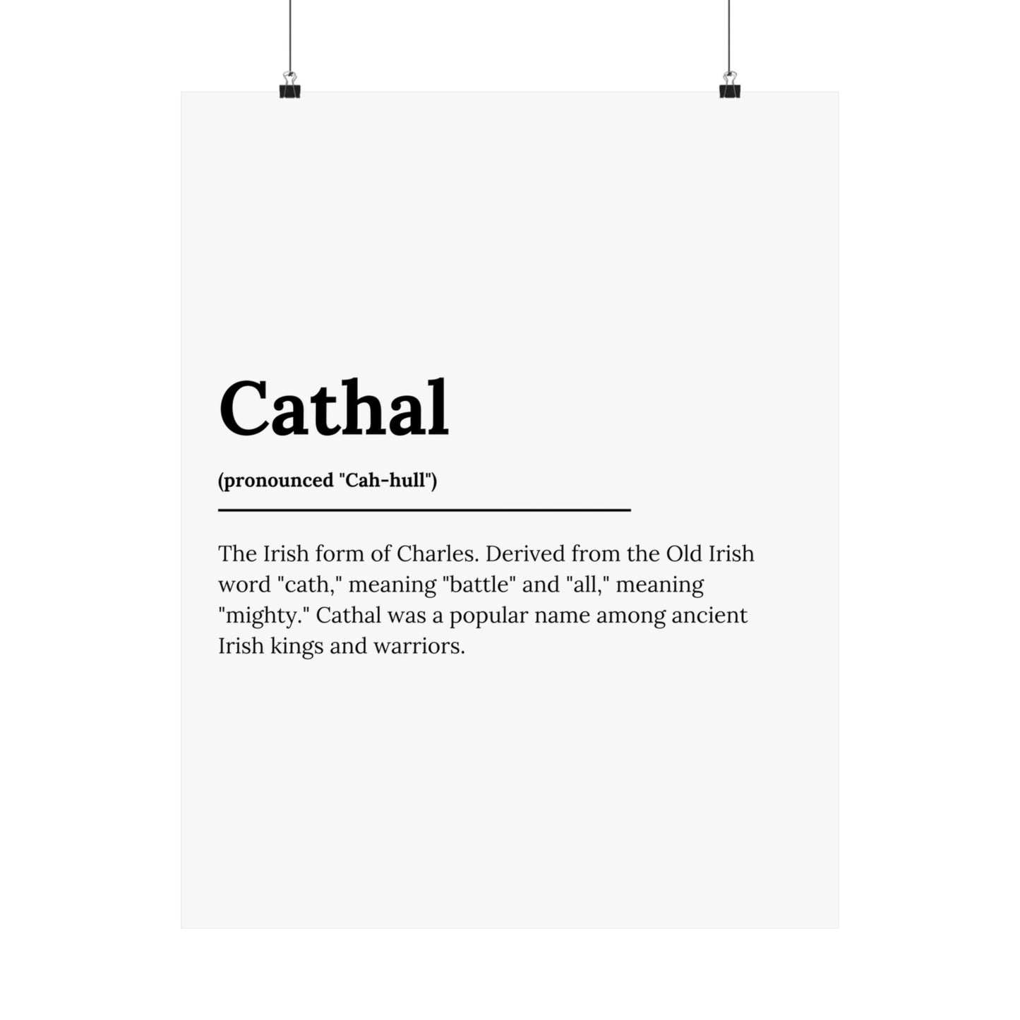 "Cathal" ("Charles" in Gaelic/Irish) | Irish Names Poster | Little Irish Thing