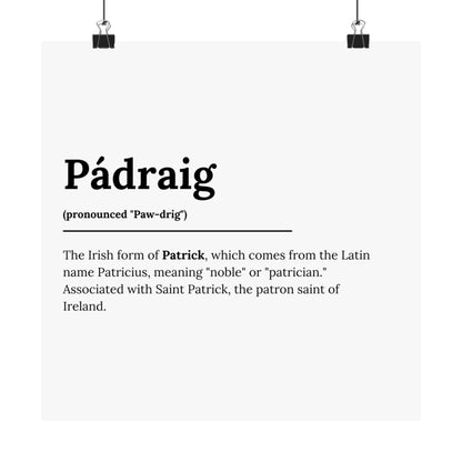 "Pádraig" ("Patrick" in Gaelic/Irish) | Irish Names Posters | Little Irish Thing